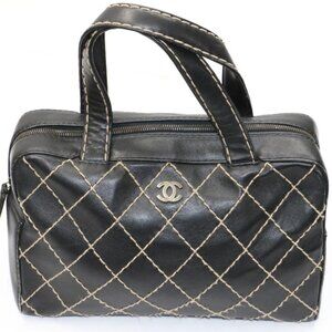Chanel Surpique Bowler Top Handle Bag - Black/Beige